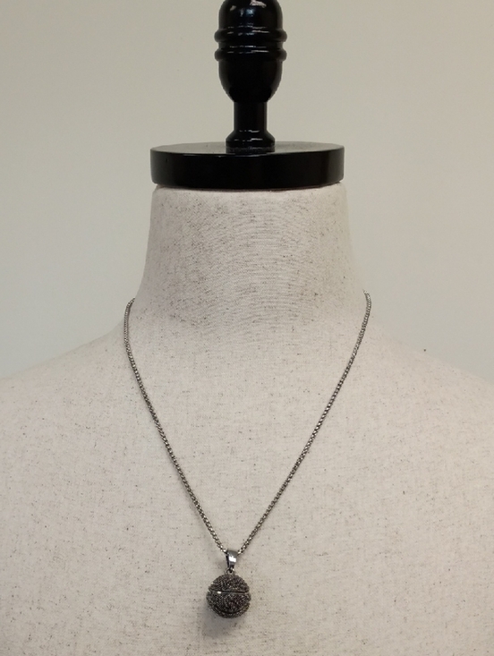 Source Unknown Jewelry - Silver Tone Pave Ball Pendant Necklace Chain Minimalist Layering Jewelry